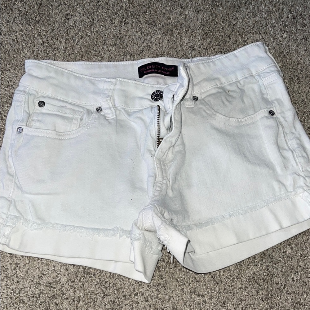 Celebrity Pink White Jean Shorts with Rolled Hem